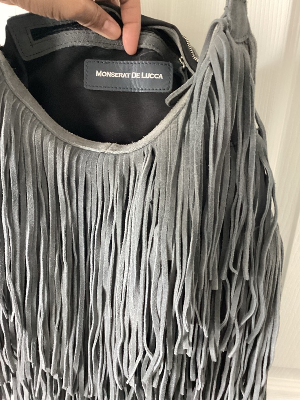 Monserat De Lucca Gray Suede Fringe Boho Festival Bag - Picture 2 of 4